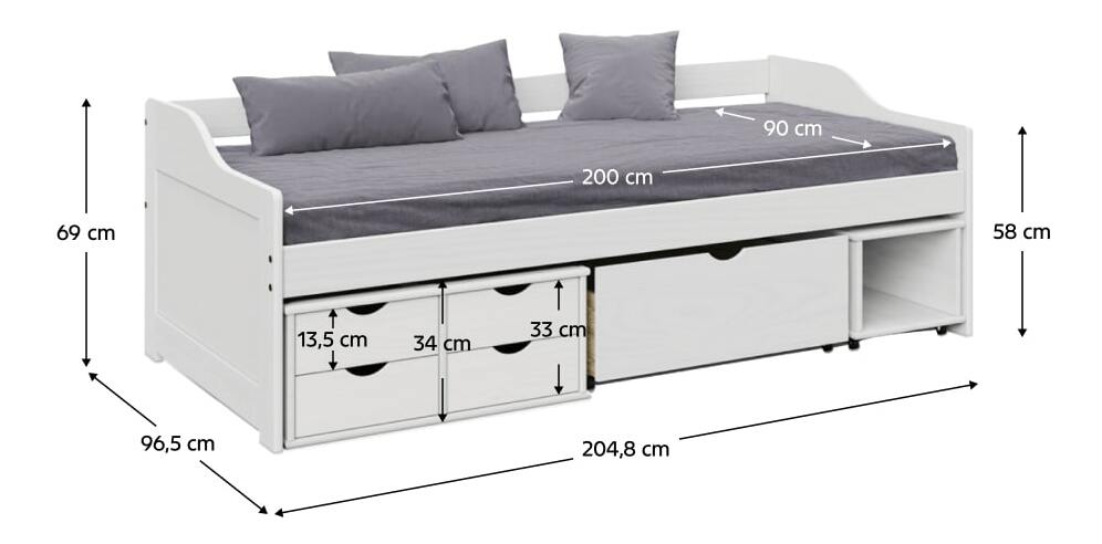 Postel s úložným prostorem Moli (bílá) 