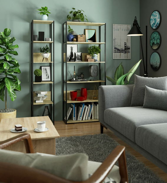 Regál Izumi (černá + dub artisan)