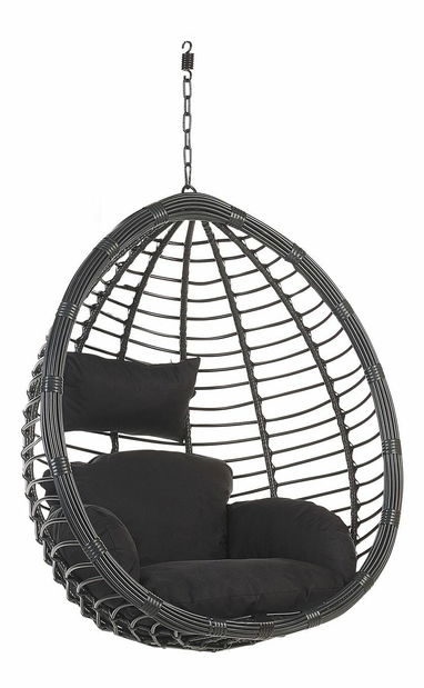 Závěsné křeslo se stojanem TOLIO (polyratan) (černá)