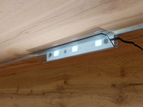 TV skříňka Dlana 140 MDF (černý grafit + rybí kost černá) (s bílým LED osvětlením) *výprodej