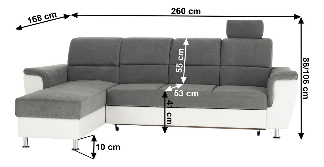 Rohová sedací souprava Stan malá (bílá + šedá) (L)