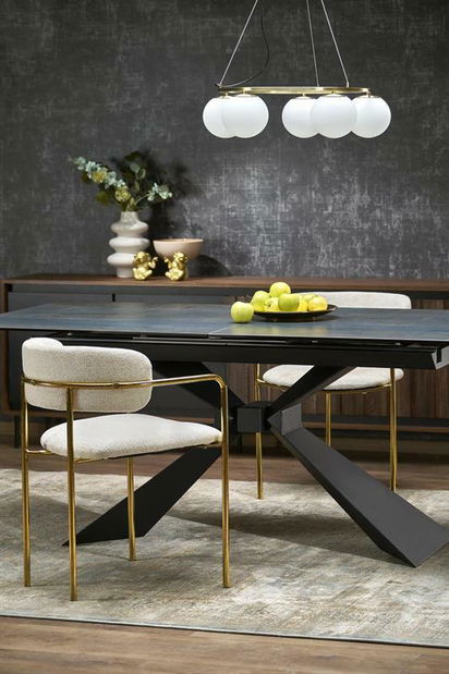 Jídelní stůl Lucius (modrý mramor + černá) (pro 8 a více osob)