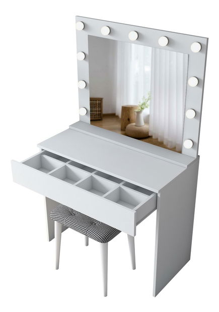 Toaletní stolek s taburetkou Blake 21 (se zrcadlem) (s LED osvětlením) (bílá)