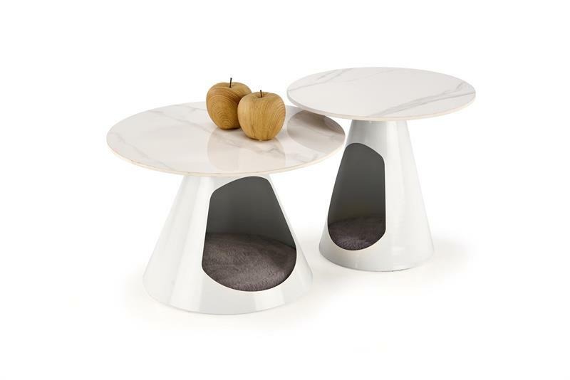 Set 2 ks. konferenčních stolků Ozzi (bílý mramor + bílá)