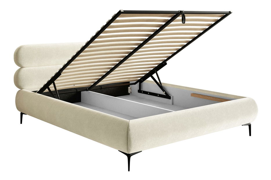 Manželská postel 160 cm Rirri 160 (s roštem) (s úl. prostorem) (krémová + černá)