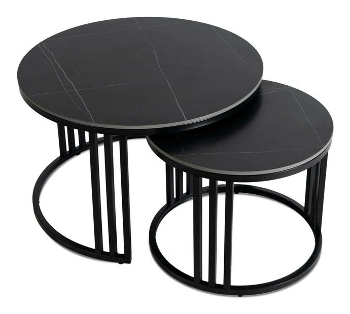 Set 2 konferenčních stolků Jugada (mramor černý + černá)