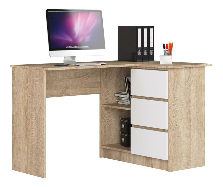 Rohový PC stolek Bodhi (dub sonoma + bílá) (P) *výprodej