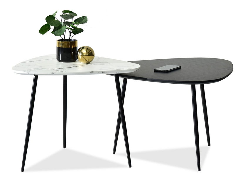 Set 2 konferenčních stolků Rossi Zest Xl (bílý mramor + černá)