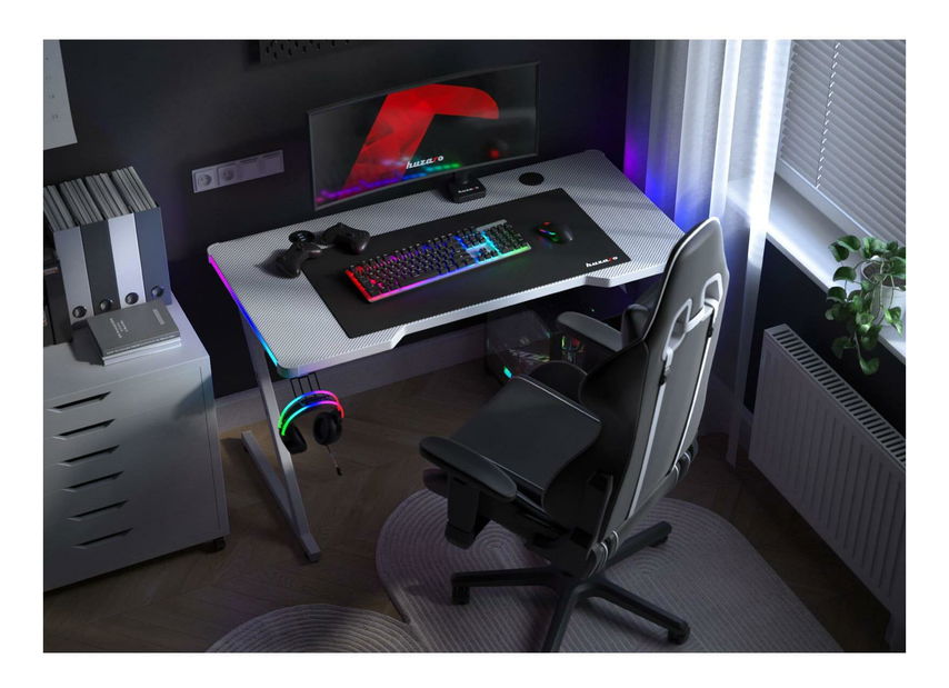 PC stolek Hyperion 2.5 (bílá + vícebarevná) (s LED osvětlením)