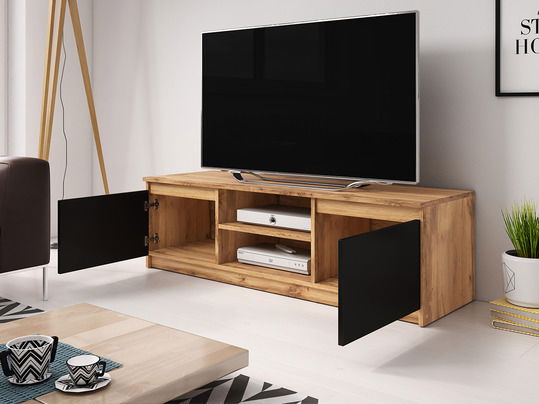 TV skříňka Zekazo (dub sonoma + bílá) (s bílým LED osvětlením)