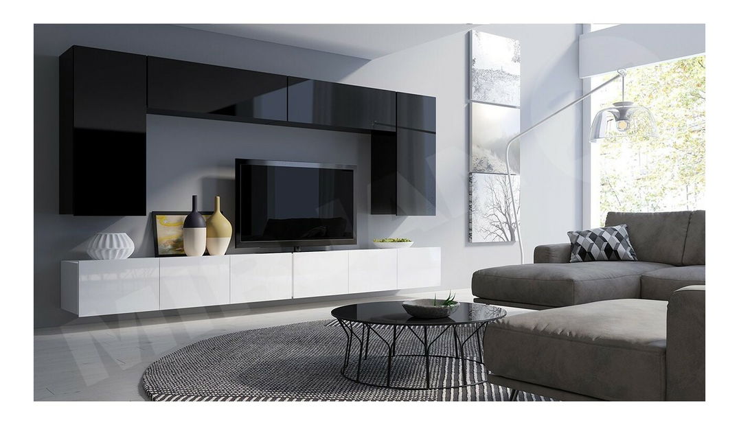 Obývací stěna Brolani XIII (černá + černý lesk + bílá + bílý lesk)