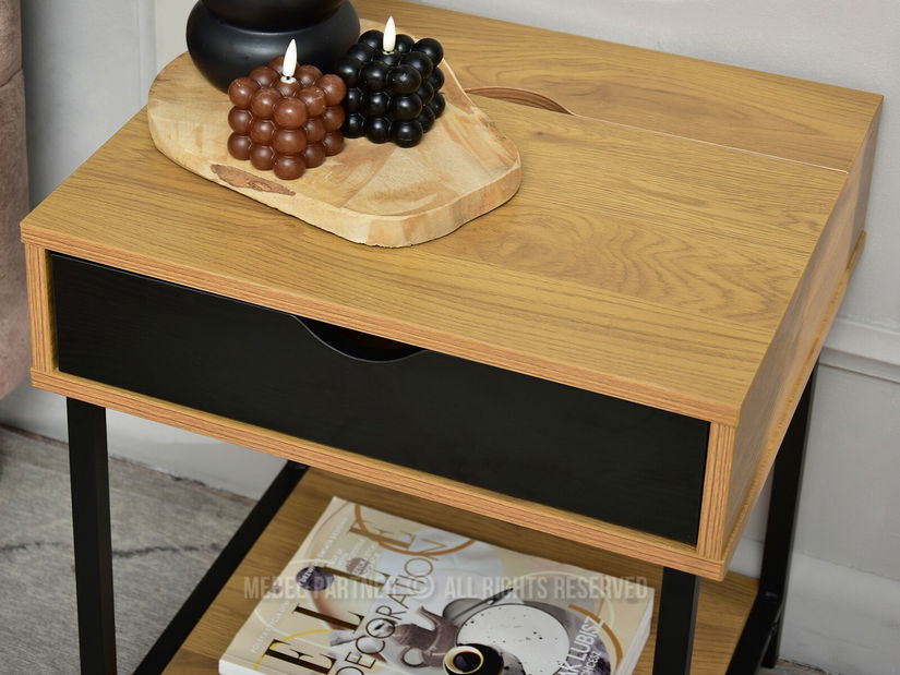 Noční stolek Emmo (dub + černá)