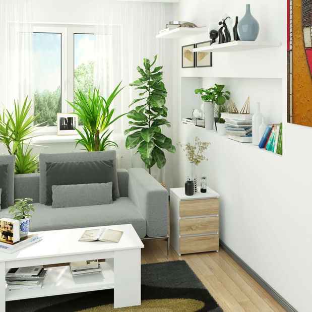 Noční stolek Contragolpe (bílá + dub sonoma)