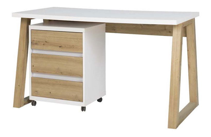 PC stolek Ian (bílá + dub artisan) (se skříňkou)