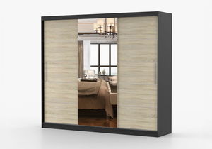 Šatní skříň Arrun (černá + dub sonoma + zrcadlo)