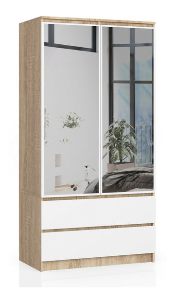 Šatní skříň Submarino (dub sonoma + bílá) (se zrcadlem)