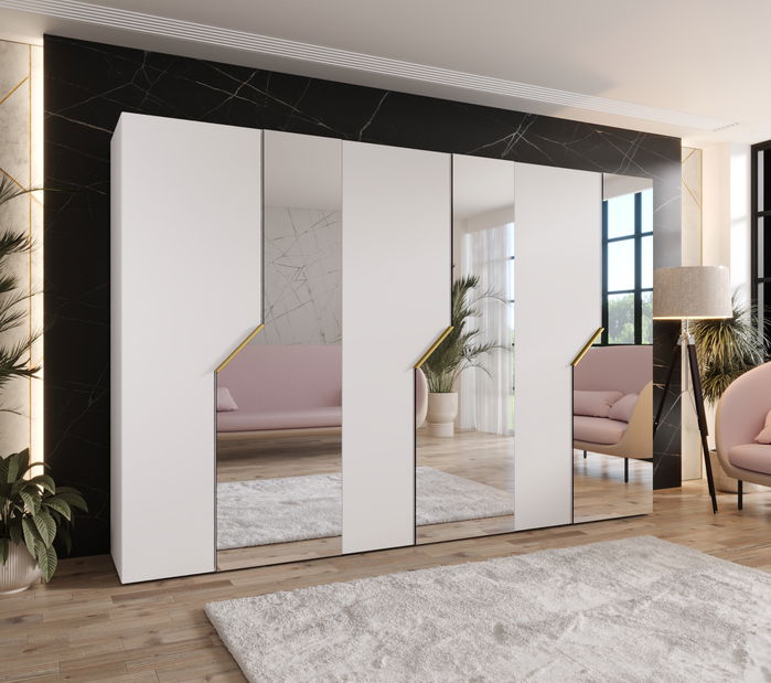 Šatní skříň Alaris 2 300 (bílá + zlatá) (se zrcadlem)