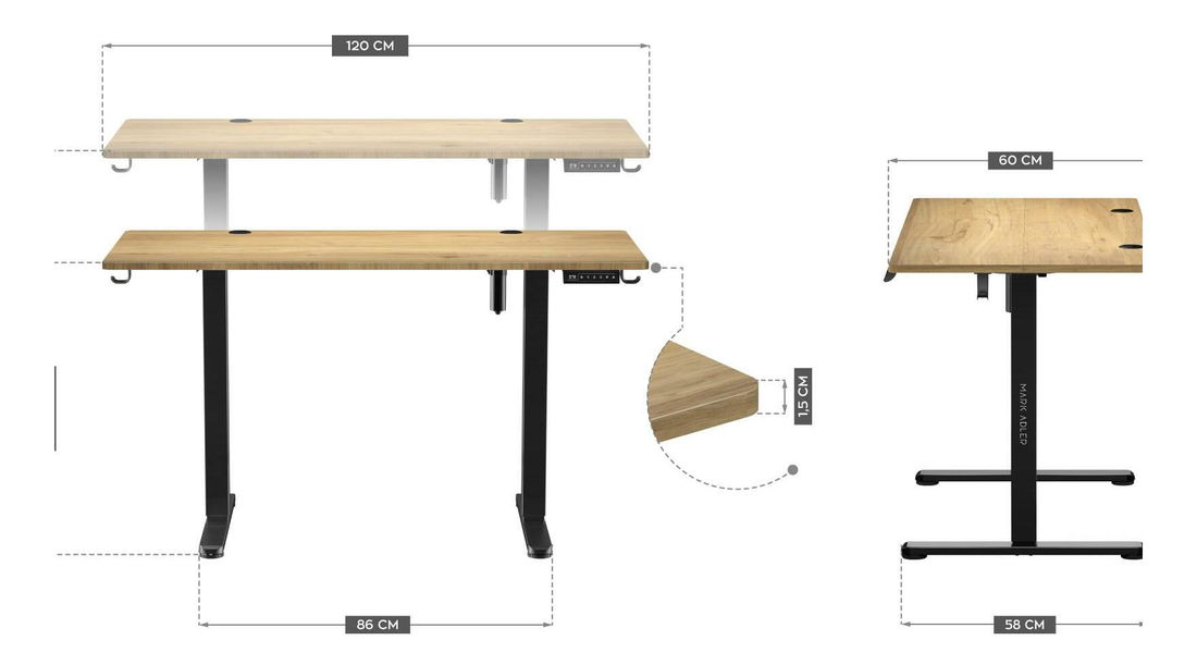 Elektricky nastavitelný PC stolek Legend 7.0 (černá + dřevo)