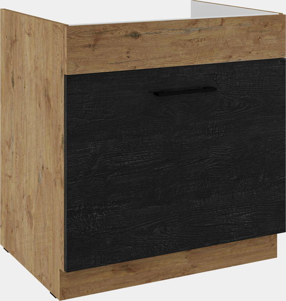 Dolní kuchyňská skříňka pod dřez Virion 80 ZL 1S BB (korpus: dub lancelot + fronta: tmavé dřevo + dub lancelot)