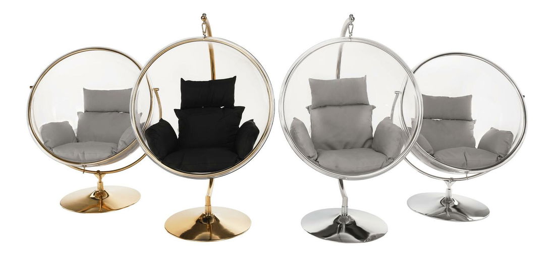 Závěsné houpací křeslo Belgica 3 (transparentní + stříbrná + šedá)