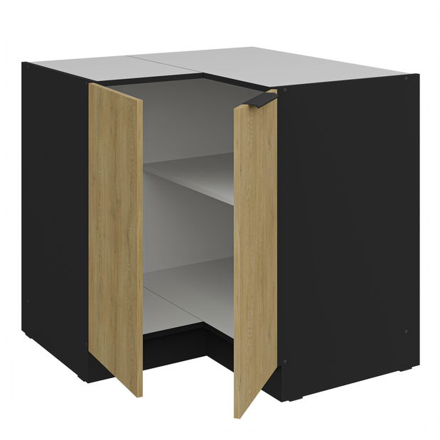 Rohová dolní kuchyňská skříňka Carminia 90x90 DN 2F BB (dub cremona + černá)