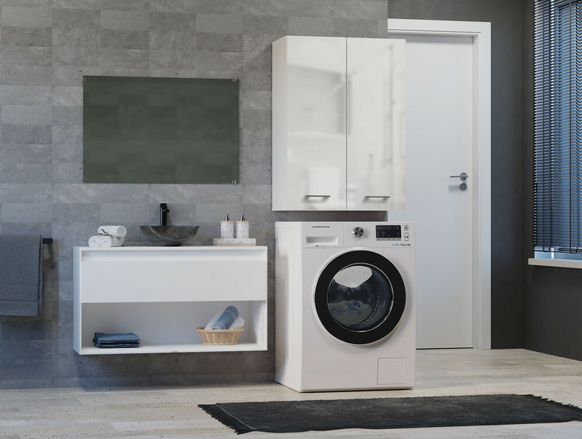 Závěsná koupelnová skříňka Perdieron 2 (lesk bílý)