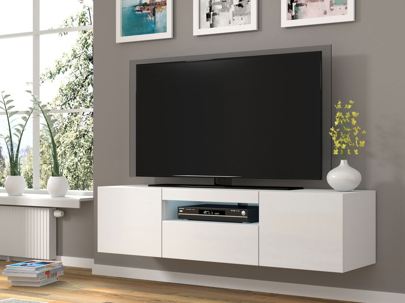 TV stolek/skříňka Aurora (bílý lesk) (LED)