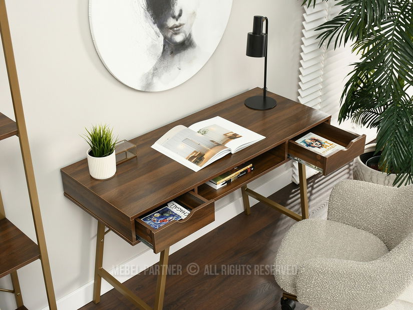 PC stolek Gavon (ořech + zlatá)