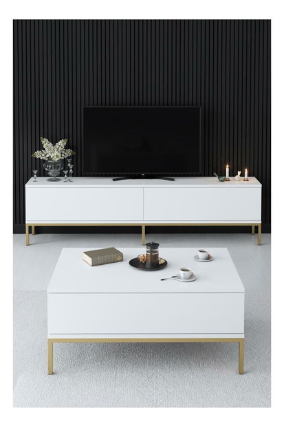 Konferenční stolek Lurde (bílá + zlatá)