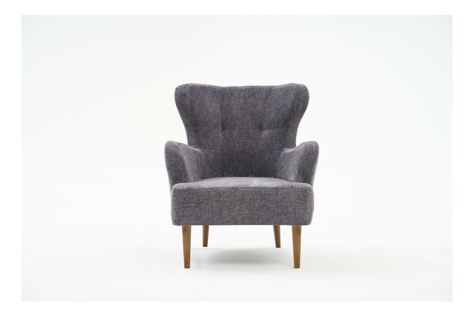 Křeslo ušák Kaveh 2 (šedá + dřevo)