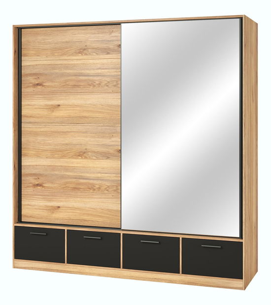 Šatní skříň s posuvnými dveřmi Benson MW63 (dub mauvella + černá) (se zrcadlem)
