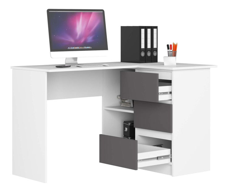 Rohový PC stolek Bodhi (bílá + šedá) (P)
