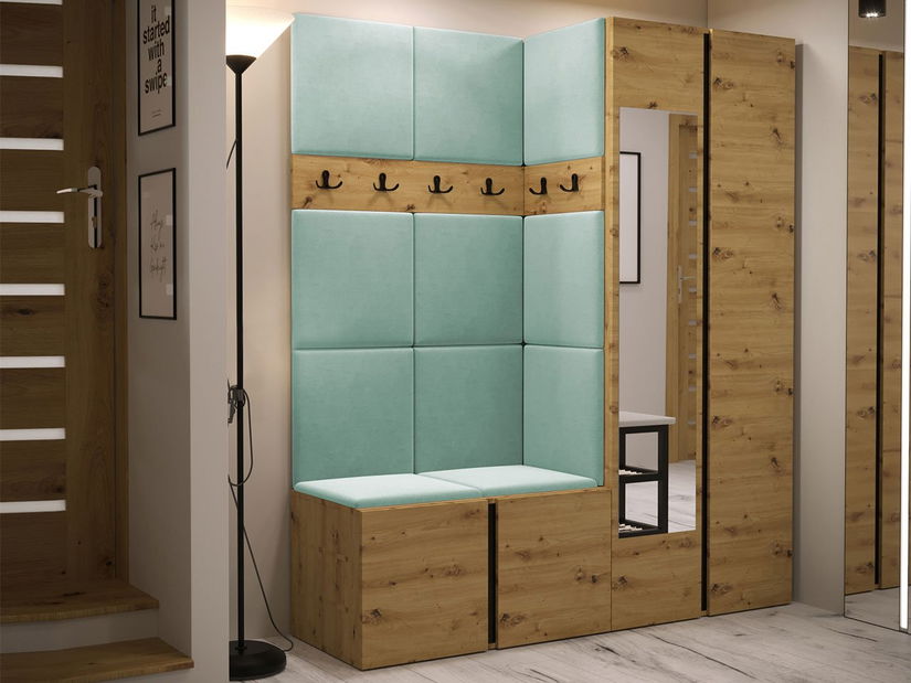 Předsíň Tovenaz XII (dub artisan + černá + světle zelená) (se zrcadlem)