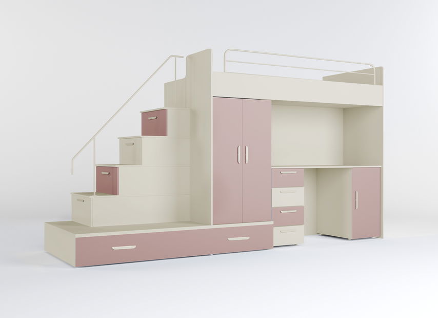 Dětská postel Ruby V (kašmír + růžová) (s rošty)