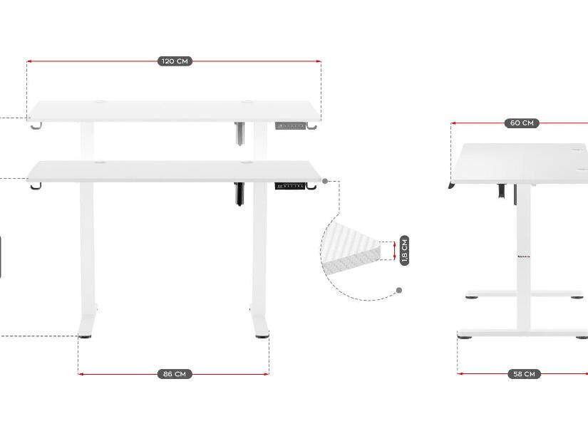 Elektricky nastavitelný PC stolek Hyperion 8.2 (bílá)