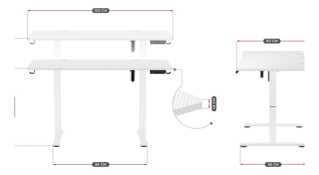 Elektricky nastavitelný PC stolek Hyperion 8.2 (bílá)