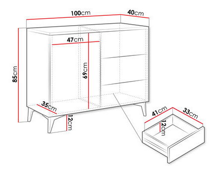 Komoda Opuncie 1D3S (bílá + bílá lesklá + zlatá)