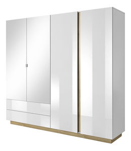 Šatní skříň Cethos (bílá + dub grandson + bílý lesk)