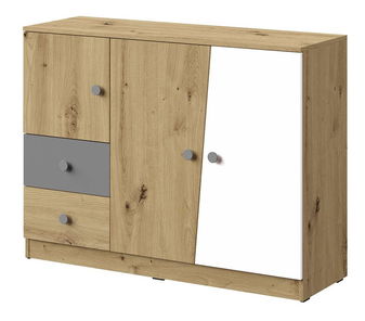 Komoda Seraphina WK7 (dub artisan + bílá + šedá)