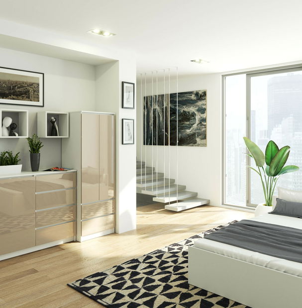 Šatní skříň Suman (bílá + cappuccino lesk)