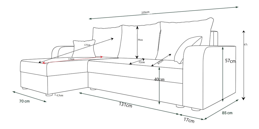 Rohová sedací souprava Harmony L Bis (tmavě zelená) (L)