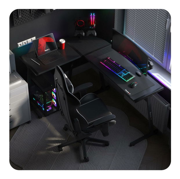Rohový PC stolek Hyperion 6.0 (černá + vícebarevná) (s LED osvětlením)