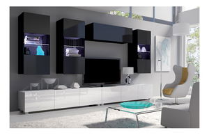 Obývací stěna Calabria C5 (Černý lesk + bílý lesk) (bez osvětlení)