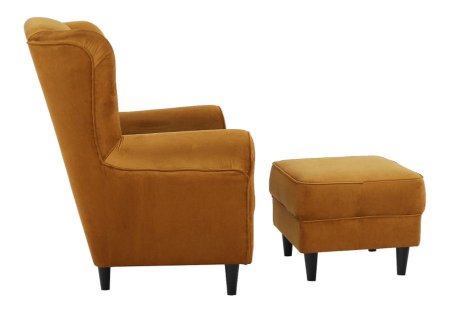 Křeslo ušák s taburetem Aevo (hořčicová)