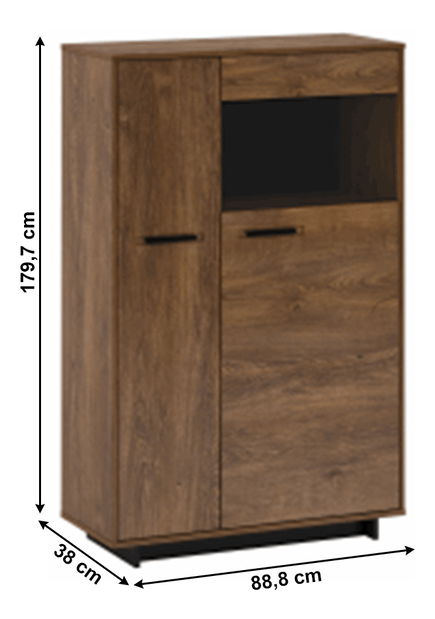 Vitrína Diram C2 (dub bolzano + černá)