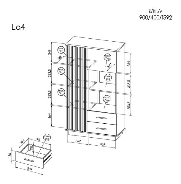 Komoda typ LA4 Laticia (matná černá + dub wotan)