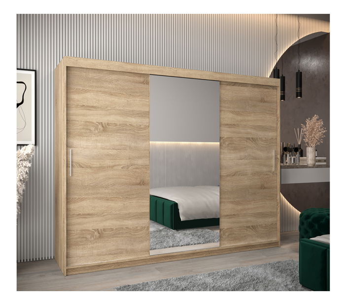 Šatní skříň 250 cm Toki 1 (Dub sonoma + Černá matná)