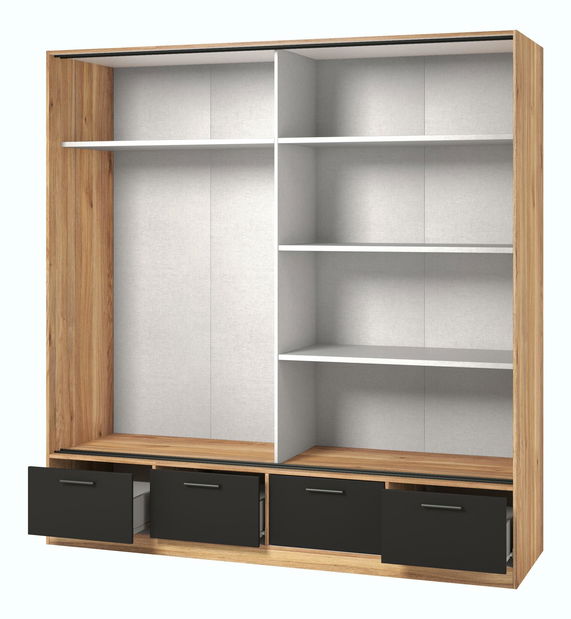 Šatní skříň s posuvnými dveřmi Benson MW63 (dub mauvella + černá) (se zrcadlem)