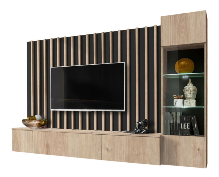 Obývací stěna Vertic (černá + hikora jackson) (s LED osvětlením)