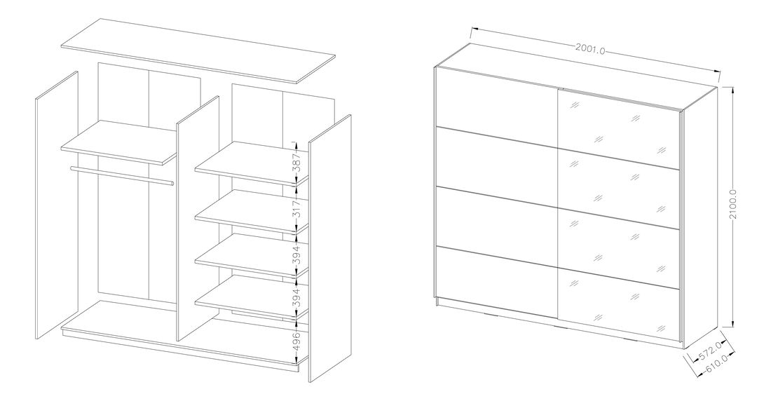 Šatní skříň Benson Typ 57 (bílá + zrcadlo)